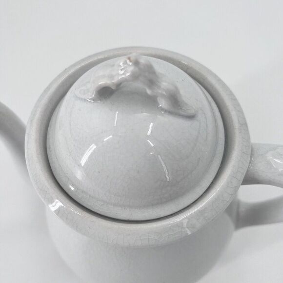 Antique White Ironstone China Teapot with Crazing Farmhouse Decor - Picture 8 of 13